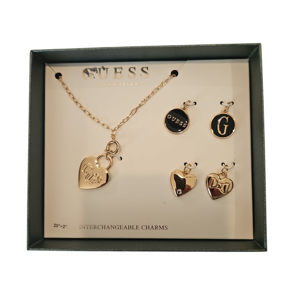 GUESS Gold and Black Interchangeable Charm Necklace Set
